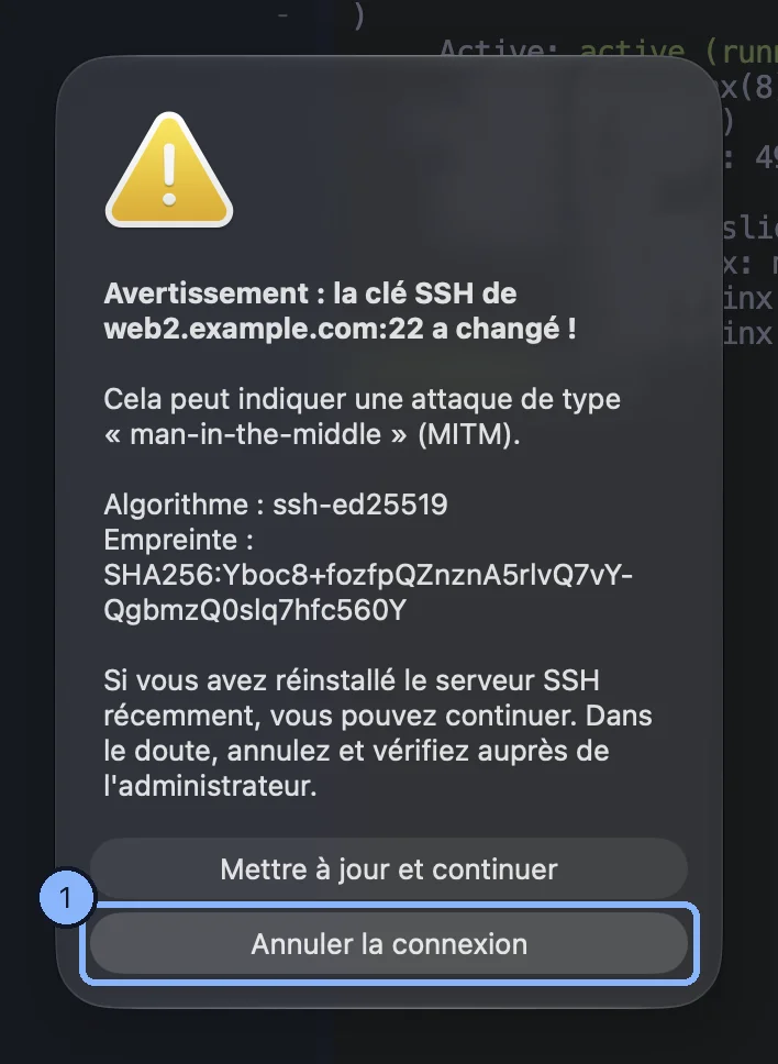 L'avertissement quand l'empreinte d'un serveur change