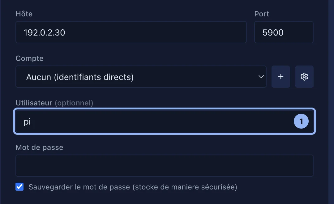 La création d'une connexion VNC