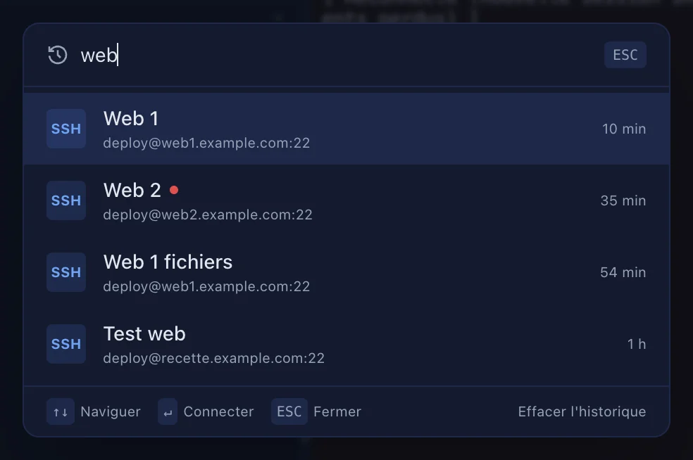 La recherche dans l'historique des connexions