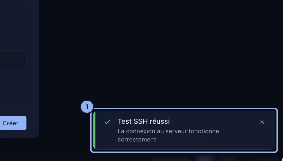 Le message Test SSH réussi