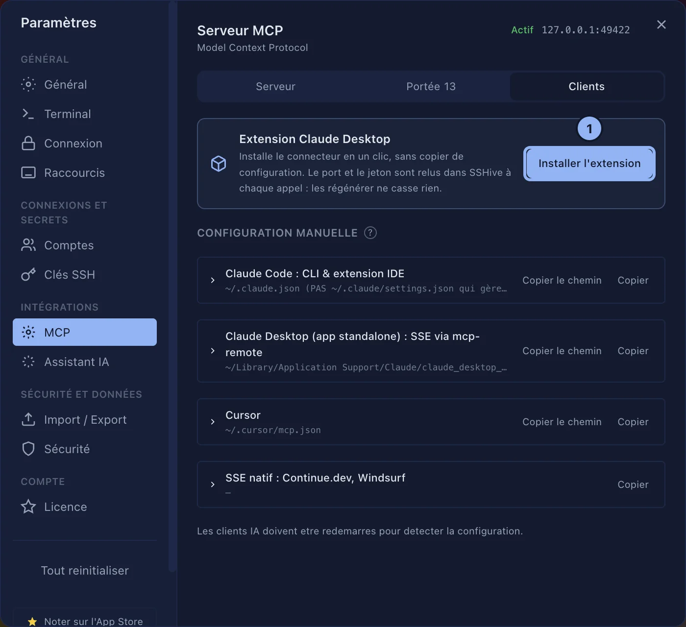 L'installation de l'extension pour Claude Desktop