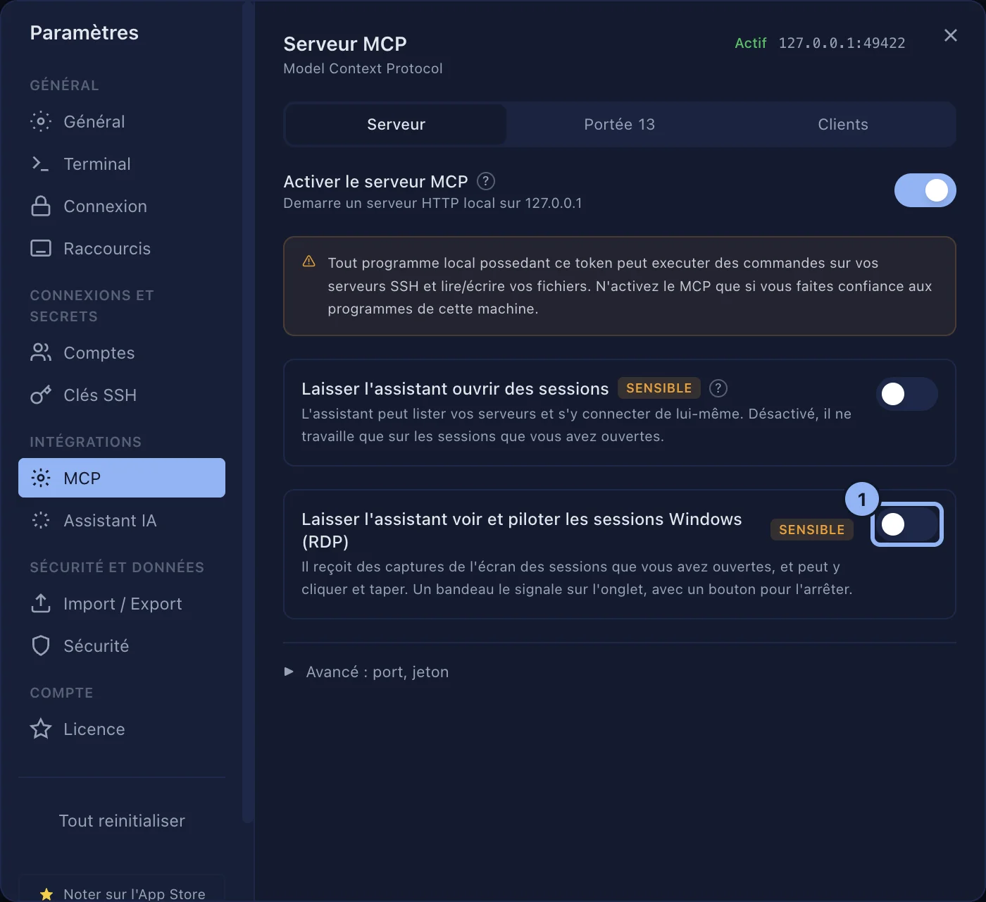 L'autorisation du pilotage des sessions Windows