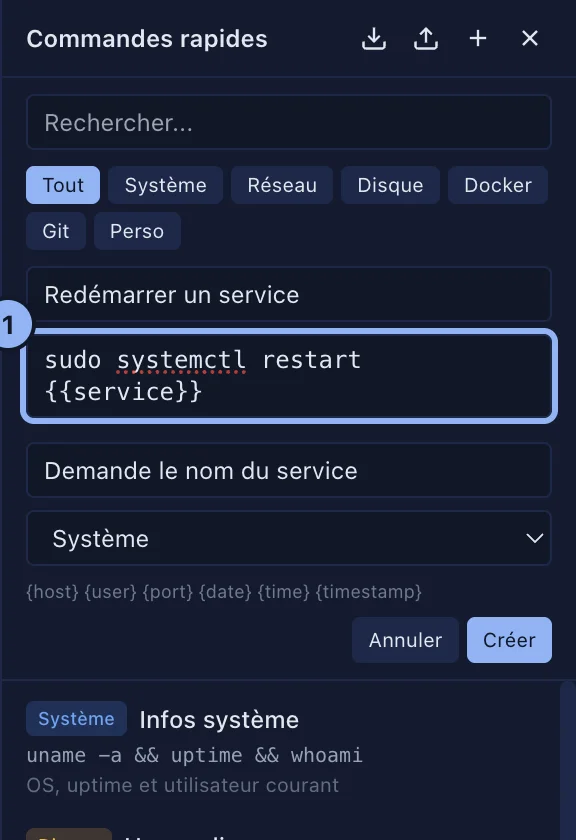 La création d'une commande rapide avec une variable